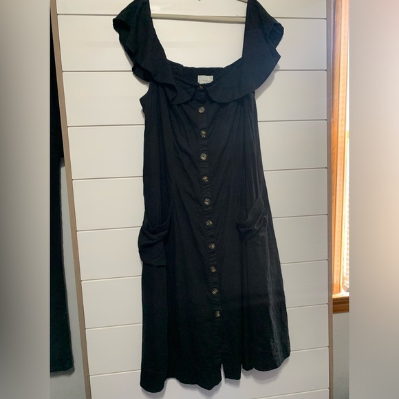 Anthropologie Oahu Black Off the Shoulder Midi Dress Linen Blend Milkmaid 20W - Picture 5 of 13